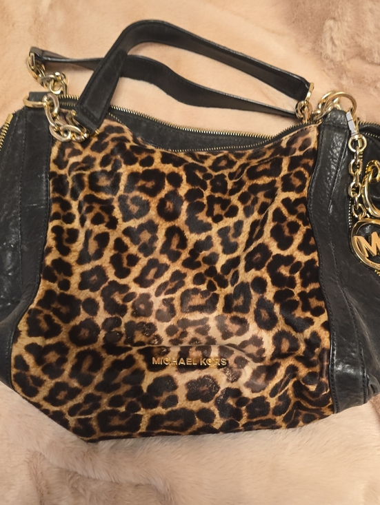 Michael Kors Handbags - Michael Kors Leopard Print Shoulder Bag in Black and Brown